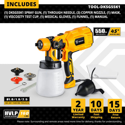 Pistola pulverizadora DEKO serie DKSG HVLP para pintar, aerógrafo eléctrico de alta presión, herramientas de batería CA/CC, pulverizador inalámbrico para pintar fácilmente