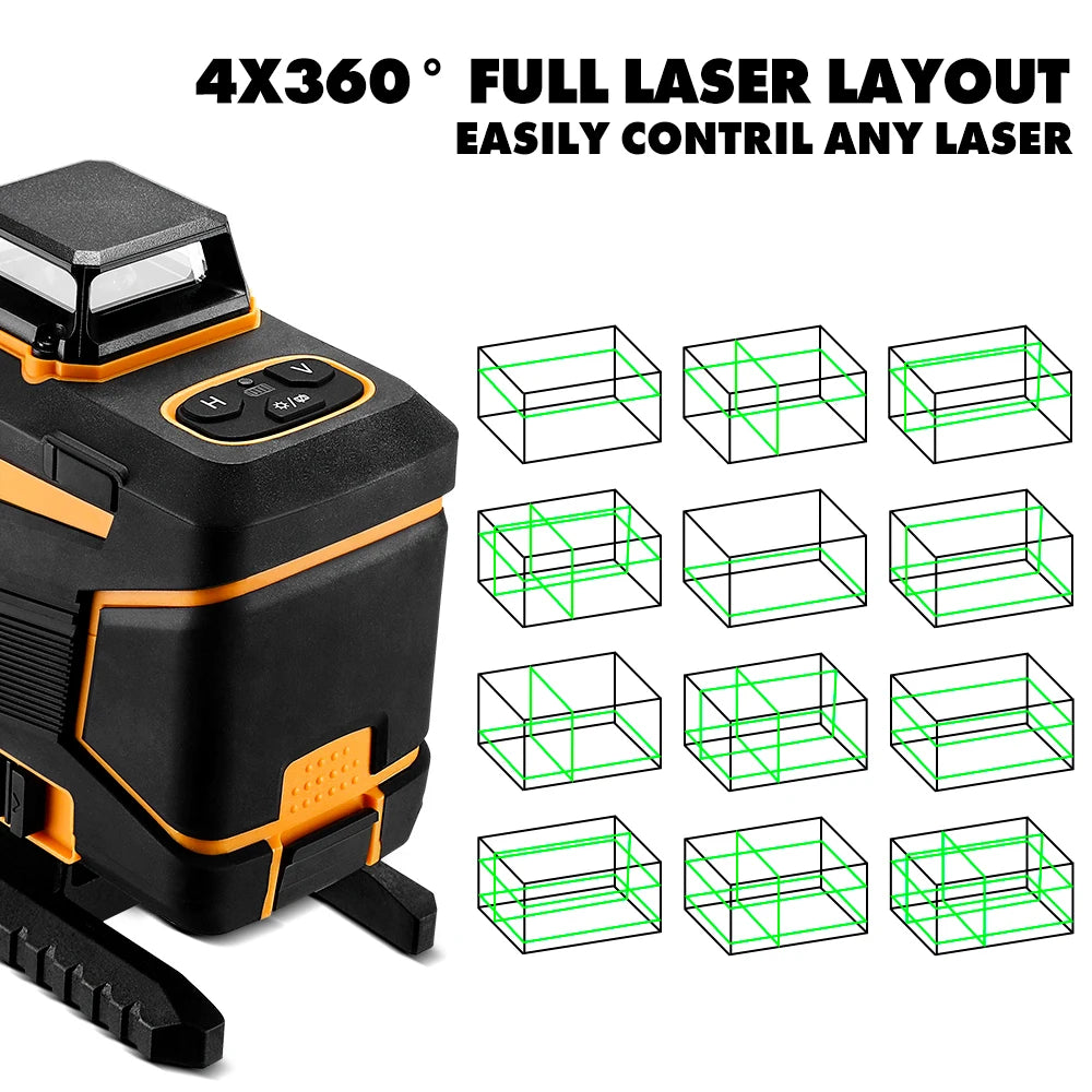 DEKO 4D 16 Lines Self-Leveling Laser Level 360 Horizontal and Vertical Cross Line Green Laser Beam with Tripod Power Tools