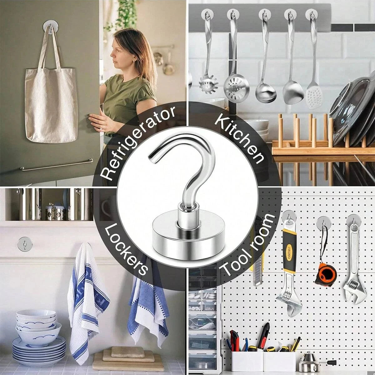 Gancho magnético de neodimio pequeño y fuerte de 2 kg a 12 k, 1 pieza, adecuado para cocinas domésticas, lugares de trabajo, oficinas, etc.