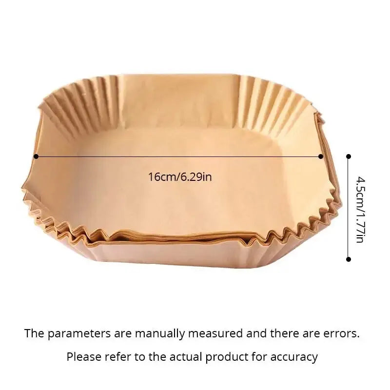Juego de 50 piezas de papel desechable para freidora de aire, papel de pergamino, pulpa de madera, vaporizador para tarta de queso, accesorios para freidora de aire, papel para hornear.