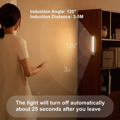 Luz nocturna LED recargable con sensor de movimiento para debajo del gabinete, lámpara inalámbrica para cocina, armario, mesita de noche, barra de luz de inducción