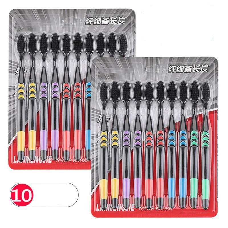 Cepillo de dientes ultrafino de cerdas suaves de bambú y carbón negro, paquete de 10 unidades, ideal para parejas, herramientas de limpieza bucal.