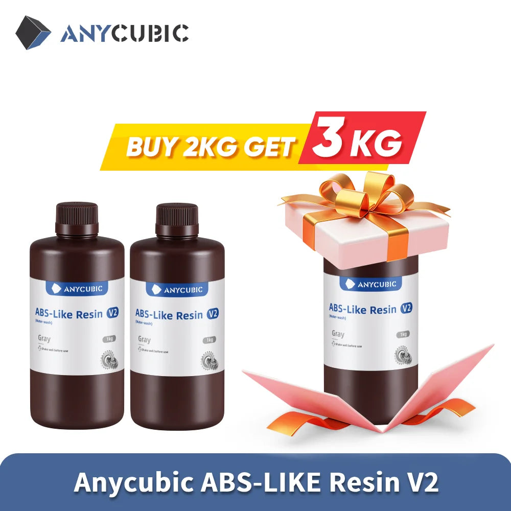 ANYCUBIC Buy 2kg Get 3kg ABS-Like Resin V2 Water-Washable 405nm Photopolymer Resin 3D Resin High Precision for LCD 3D Printer