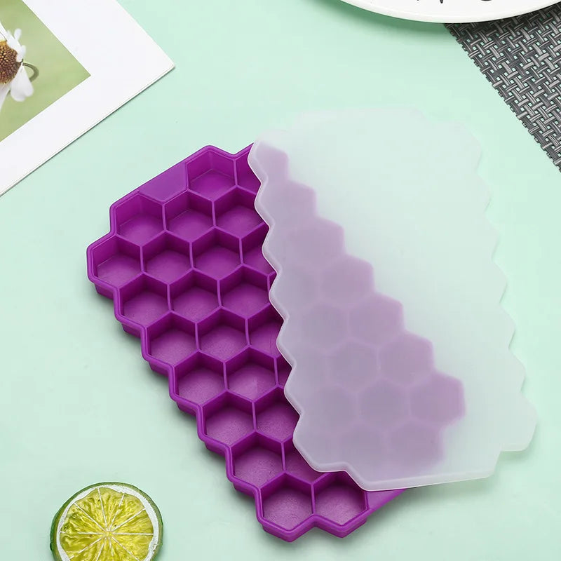 Molde para bloques de hielo de silicona con forma de panal, reutilizable, apto para uso alimentario, con tapas para jugos y vino en verano.