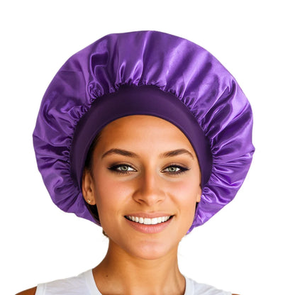 1pc Silky Satin Cap Reusable Elastic Wide Band Shower Cap Sleeping Cap Hair Protective Cap for Women Curly Natural Hair