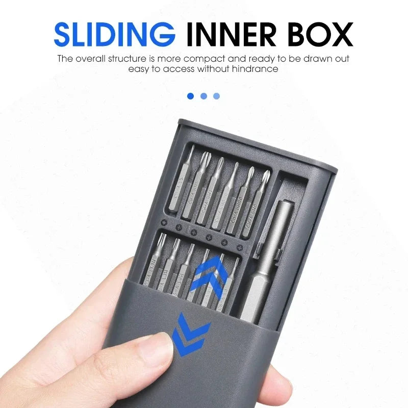 Juego de destornilladores de precisión 25 en 1, mini destornilladores magnéticos con 24 puntas Torx, kit de herramientas manuales de reparación pequeñas para iPhone, PC y iPhone.