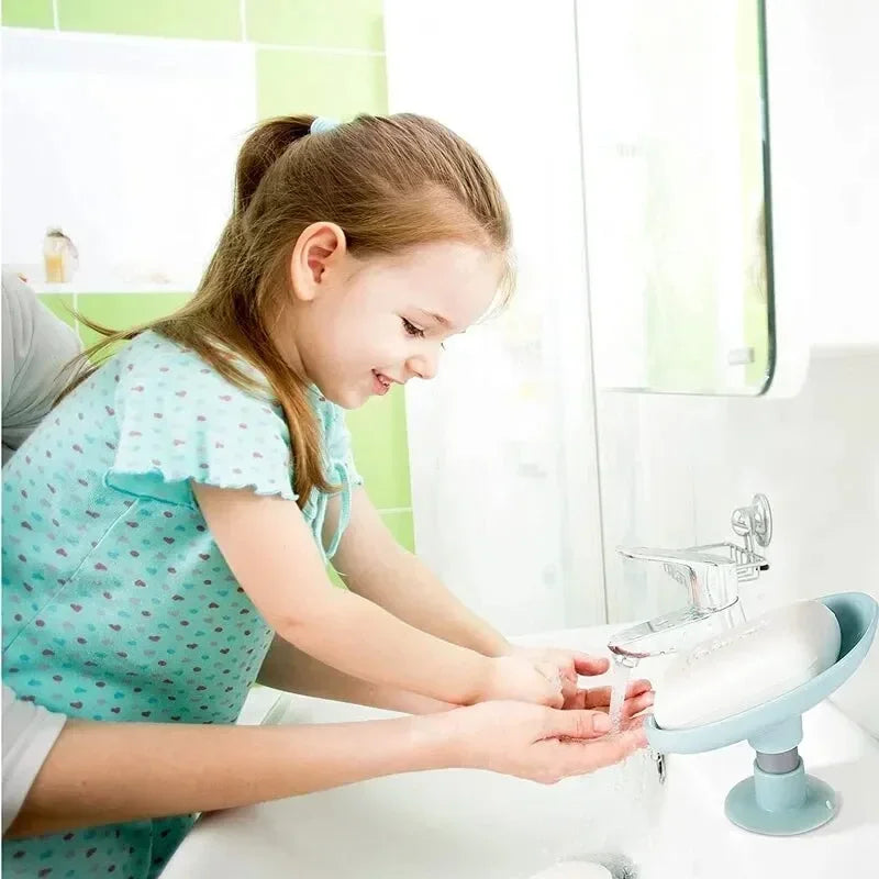 2 jaboneras con forma de hoja, bandeja con ventosa para secar esponjas de ducha, accesorios de cocina y baño.