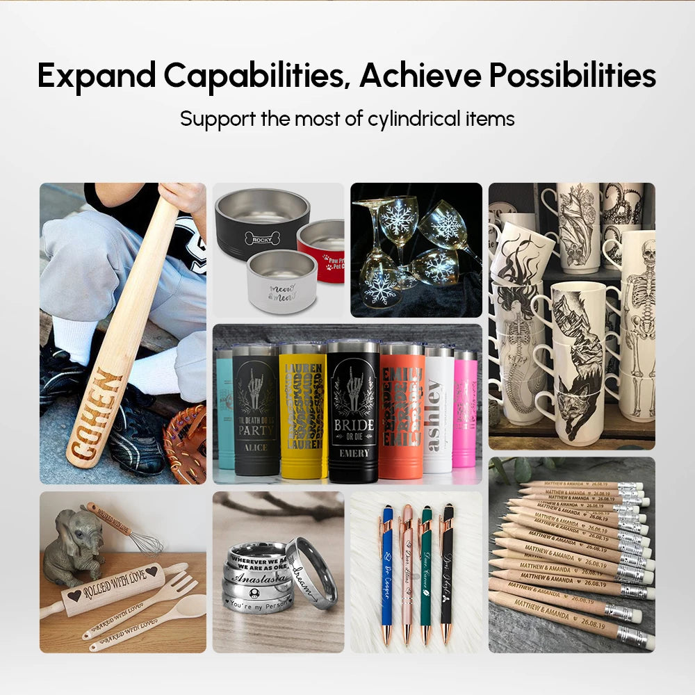 Algolaser Laser Rotary Roller Laser Engraver Y-axis Roller 360° Rotating for 6-150mm Engraving Diameter for Cylindrical Objects