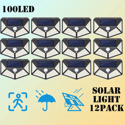 12er-Pack Solarleuchten für den Außenbereich, 100 LEDs, Wandleuchte mit Bewegungsmelder, Sicherheitsleuchten, 270° Beleuchtungswinkel, hell, für Hinterhof, Garten, Terrasse