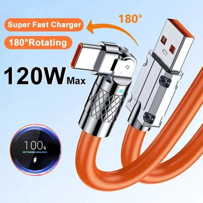 120 W 6 A Schnellladekabel USB Typ C Datenkabel 180 Grad drehbar Gaming-Winkelstückkabel für Xiaomi Handy-Ladegerät USB-Datenkabel