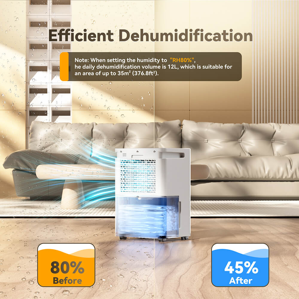 Solayce PD12R-02EE Dehumidifier 12L/24h, 3.2L Large Water Tank, Digital Humidity Display, Coverage Area 35㎡(376 sq. ft), 24H Timer, Ideal for Laundry Drying, Bedroom, Basement, Garage &amp; Kitchen