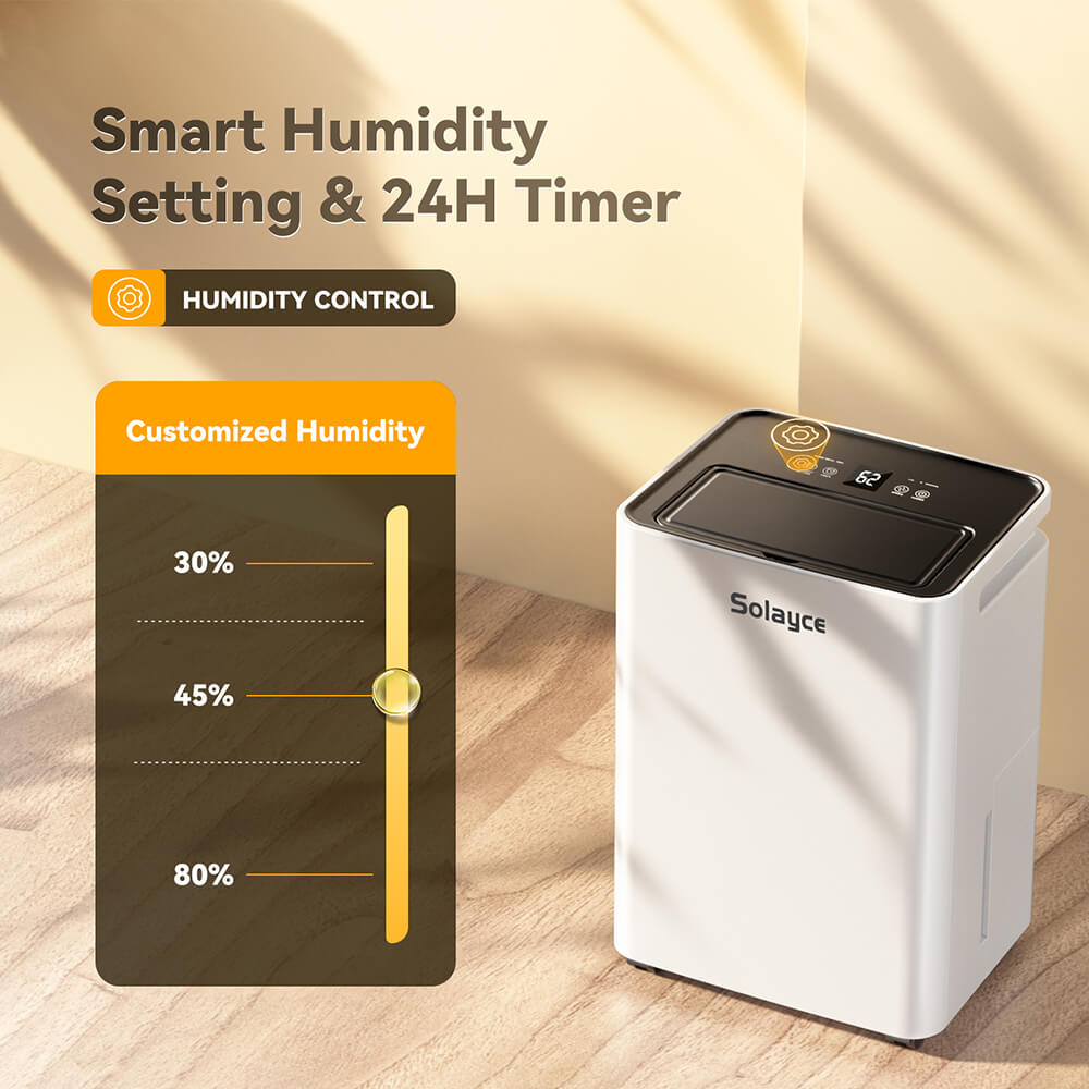 Solayce PD16R-02EE Dehumidifier 16L/24h, 3.2L Large Water Tank, Digital Humidity Display, Coverage Area 50㎡(538 sq. ft), 24H Timer, Ideal for Laundry Drying, Bedroom, Basement, Garage &amp; Kitchen