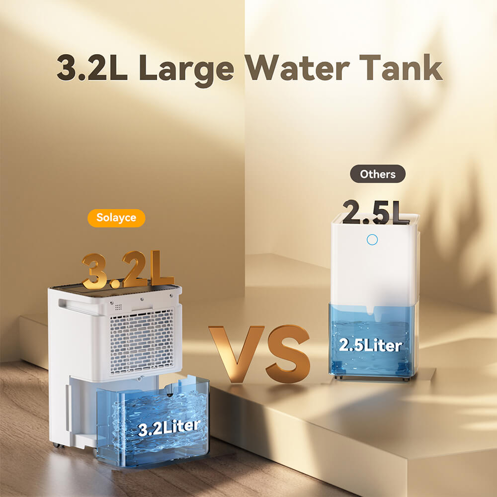 Solayce PD16R-02EE Dehumidifier 16L/24h, 3.2L Large Water Tank, Digital Humidity Display, Coverage Area 50㎡(538 sq. ft), 24H Timer, Ideal for Laundry Drying, Bedroom, Basement, Garage &amp; Kitchen