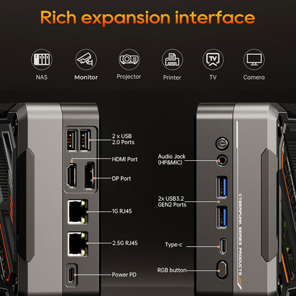 AOOSTAR GOD57 Mini PC, AMD Ryzen 7 5700U 8 Cores Up to 4.3GHz, 32GB RAM 1TB SSD, WiFi 6 Bluetooth 5.2, HDMI/DP/Type-C 4K@60Hz Triple Display, 2*USB 3.2 2*USB 2.0, 1*1000M RJ45 1*2.5G RJ45, 1*3.5mm Headphone Jack, RGB Light, 65W Charging - EU Plug