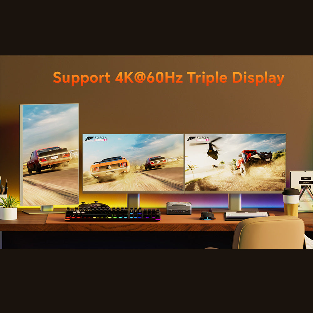 AOOSTAR GOD57 Mini PC, AMD Ryzen 7 5700U 8 Cores Up to 4.3GHz, 32GB RAM 1TB SSD, WiFi 6 Bluetooth 5.2, HDMI/DP/Type-C 4K@60Hz Triple Display, 2*USB 3.2 2*USB 2.0, 1*1000M RJ45 1*2.5G RJ45, 1*3.5mm Headphone Jack, RGB Light, 65W Charging - EU Plug