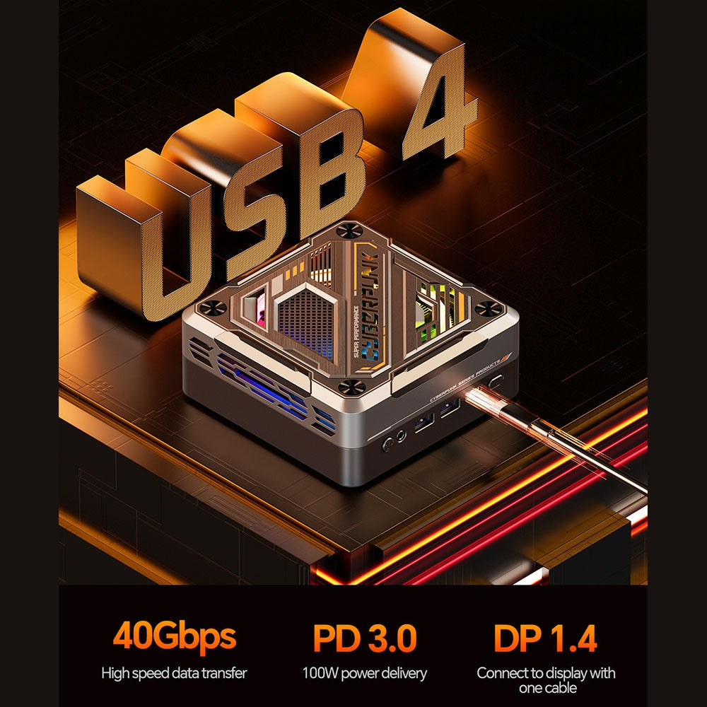 AOOSTAR MN78 Gaming Mini PC with RGB Light, AMD Ryzen 7 7840HS Octa-Core 16 Threads Up to 5.1GHz, 16GB DDR5 RAM 512GB M.2 SSD, Windows 11, WiFi6 Bluetooth5.2, HDMI USB4 DP 4K@60Hz Triple Display, USB4*1 USB3.2*2 USB2.0*2 HDMI*1 LAN*2 - Black, EU