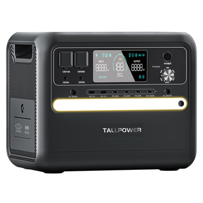 TALLPOWER V2400 Portable Power Station, 2160Wh LiFePo4 Solar Generator, 2400W AC Output, Adjustable Input Power, PD 100W USB-C, UPS Function, LED Light, 13 Outputs - Black