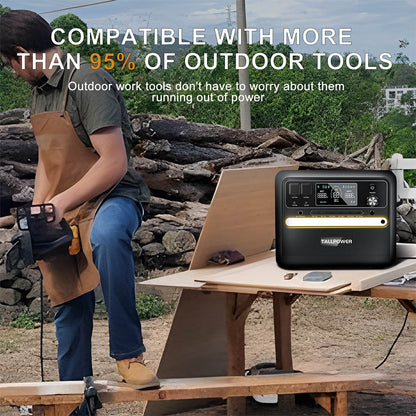 TALLPOWER V2400 Portable Power Station, 2160Wh LiFePo4 Solar Generator, 2400W AC Output, Adjustable Input Power, PD 100W USB-C, UPS Function, LED Light, 13 Outputs - Black