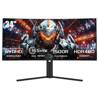 TITAN ARMY C34CHR Gaming Monitor, 34-inch 1500R 3440x1440 WQHD Curved Screen, 165Hz Refresh Rate, 1ms MPRT, Adaptive Sync, 99% sRGB, Support PIP &amp; PBP Display, E-sports Backlight, Tilt Adjustment Wall Mount, Low Blue Light