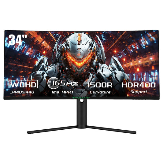 TITAN ARMY C34CHR Gaming Monitor, 34-inch 1500R 3440x1440 WQHD Curved Screen, 165Hz Refresh Rate, 1ms MPRT, Adaptive Sync, 99% sRGB, Support PIP &amp; PBP Display, E-sports Backlight, Tilt Adjustment Wall Mount, Low Blue Light