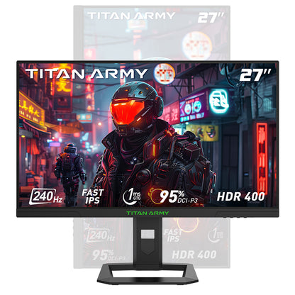 TITAN ARMY P2710S Gaming Monitor, 27-inch 2560*1440 16:9 Fast IPS LCD Screen, 240Hz Refresh Rate, 1ms GTG, HDR 400, Adaptive-Sync, Dynamic OD, Game Mode &amp; 10 scenario Modes, PBP &amp; PIP Split-screen Mode, Rotating Stand, Wall Mounting