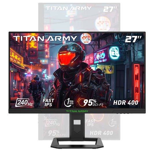 TITAN ARMY P2710S Gaming Monitor, 27-inch 2560*1440 16:9 Fast IPS LCD Screen, 240Hz Refresh Rate, 1ms GTG, HDR 400, Adaptive-Sync, Dynamic OD, Game Mode &amp; 10 scenario Modes, PBP &amp; PIP Split-screen Mode, Rotating Stand, Wall Mounting