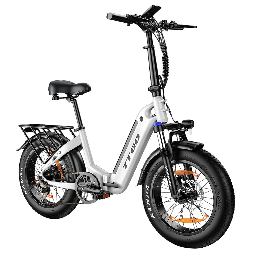 TTGO F6 Electric Bike, 250W Motor, 36V 25Ah Battery, 20*4 inch Tires, 25km/h Max Speed, 100km Max Range, Hydraulic Disc Brake, Front Shock Absorber, Torque Sensor, Shimano 7-speed, LCD Display - White