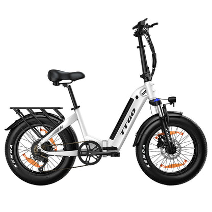 TTGO F6 Electric Bike, 250W Motor, 36V 25Ah Battery, 20*4 inch Tires, 25km/h Max Speed, 100km Max Range, Hydraulic Disc Brake, Front Shock Absorber, Torque Sensor, Shimano 7-speed, LCD Display - White