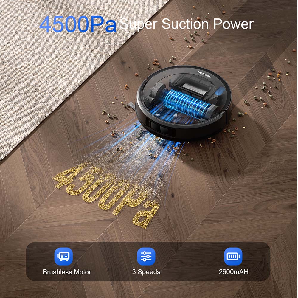 Teendow D10S MAX 2-in-1 Robot Vacuum Cleaner and Mop with Auto-empty Station, 4500Pa Powerful Suction, Smart Mapping