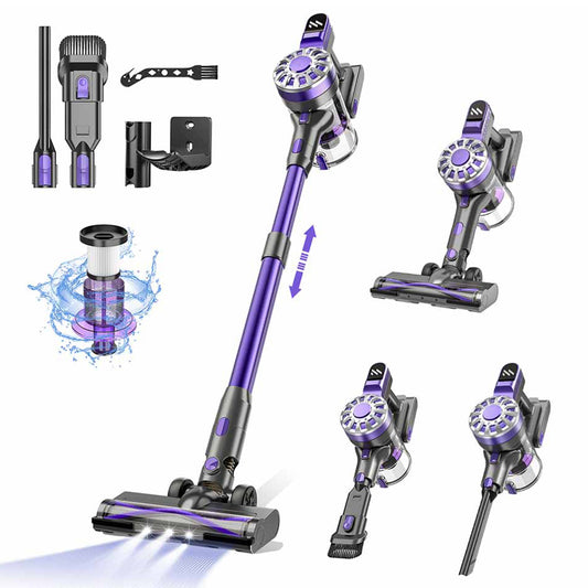 Teendow V07 Cordless Vacuum Cleaner, 12KPa Powerful Suction, 30min Runtime, 2200mAh Battery, 0.9L Dust Cup, 5-Stage Filtration, Wall-Mounted Design for Hard Floors &amp; Carpets