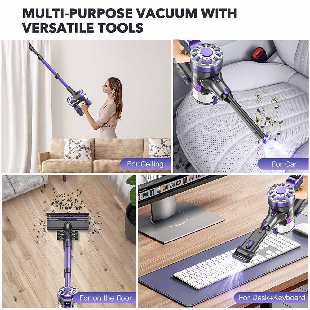 Teendow V07 Cordless Vacuum Cleaner, 12KPa Powerful Suction, 30min Runtime, 2200mAh Battery, 0.9L Dust Cup, 5-Stage Filtration, Wall-Mounted Design for Hard Floors &amp; Carpets