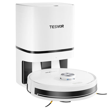 Tesvor S7 Pro AES Robot Vacuum Cleaner with Automatic Empty Station, Mopping Function, 6000Pa Suction, Laser Navigation, 600ml Dustbin, 2.8L Dust Bag, 180Mins Runtime, App Control / Remote Control - White