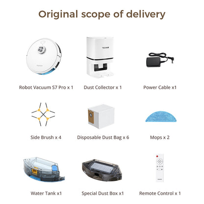 Tesvor S7 Pro AES Robot Vacuum Cleaner with Automatic Empty Station, Mopping Function, 6000Pa Suction, Laser Navigation, 600ml Dustbin, 2.8L Dust Bag, 180Mins Runtime, App Control / Remote Control - White