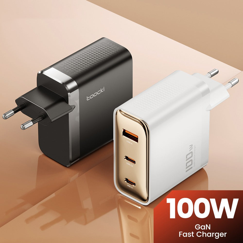 Toocki TCT100-XRB 100W GaN USB Charger, USB-C and USB-A Triple Port PD 3.0, for iPhone, Huawei, Samsung, Tablet, Mobile Phones