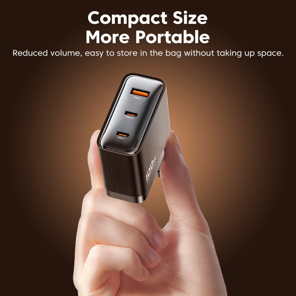Toocki TCT100-XRB 100W GaN USB Charger, USB-C and USB-A Triple Port PD 3.0, for iPhone, Huawei, Samsung, Tablet, Mobile Phones