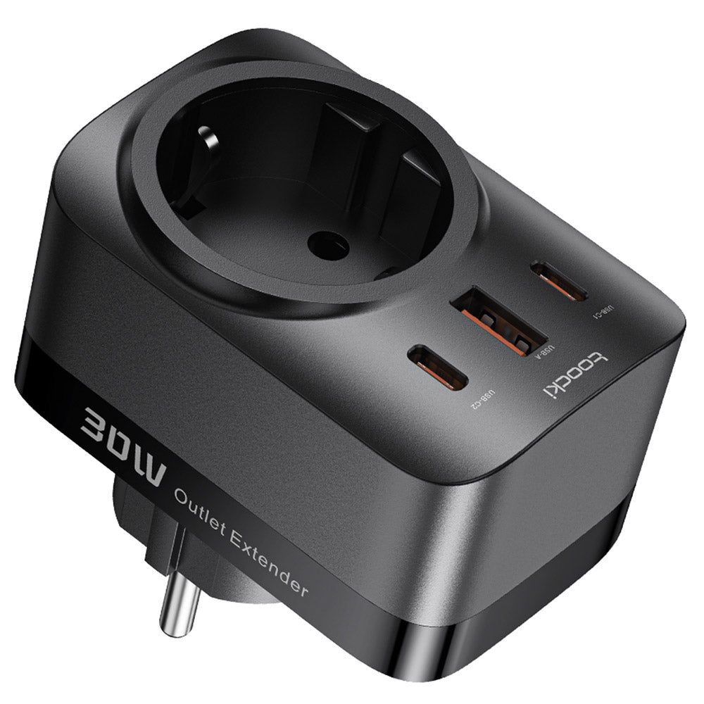 Toocki TCT30-X0Z8 PD30W Outlet Extender, Triple Port Fast Charging, 3680W AC Outlet, GaN Technology, Black