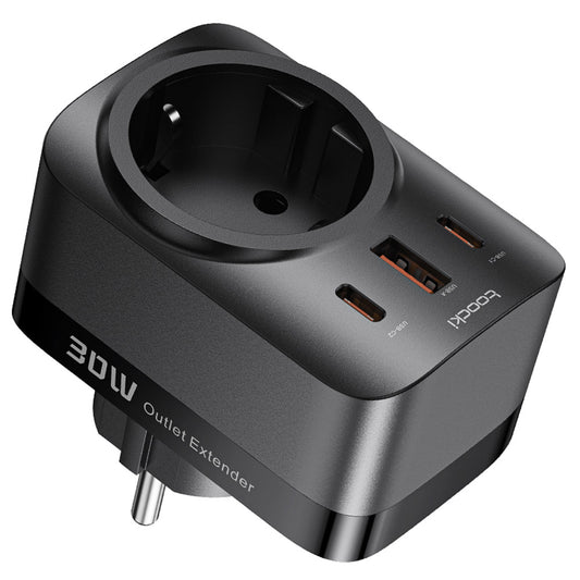 Toocki TCT30-X0Z8 PD30W Outlet Extender, Triple Port Fast Charging, 3680W AC Outlet, GaN Technology, Black