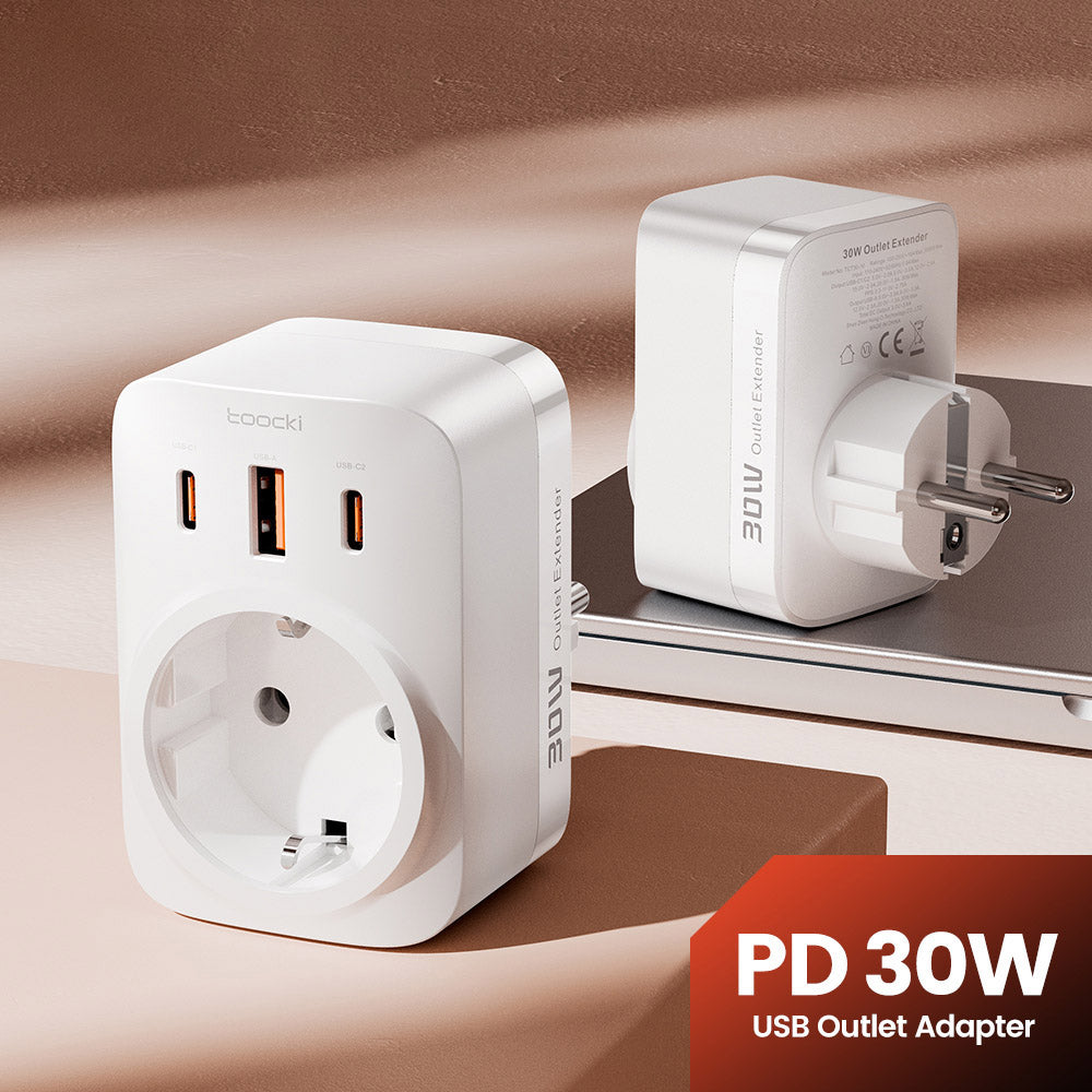 Toocki TCT30-X0Z8 PD30W Outlet Extender, Triple Port Fast Charging, 3680W AC Outlet, GaN Technology, Black