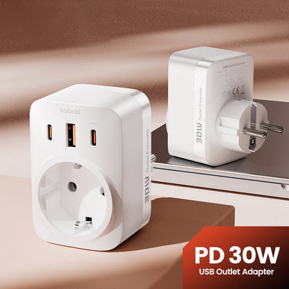 Toocki TCT30-X0Z8 PD30W Outlet Extender, Triple Port Fast Charging, 3680W AC Outlet, GaN Technology, Black