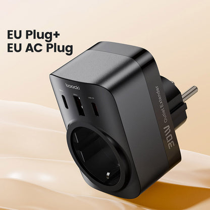 Toocki TCT30-X0Z8 PD30W Outlet Extender, Triple Port Fast Charging, 3680W AC Outlet, GaN Technology, Black