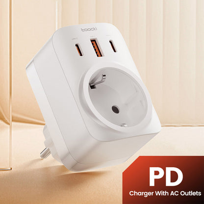 Toocki TCT30-X0Z8 PD30W Outlet Extender, Triple Port Fast Charging, 3680W AC Outlet, GaN Technology, Black