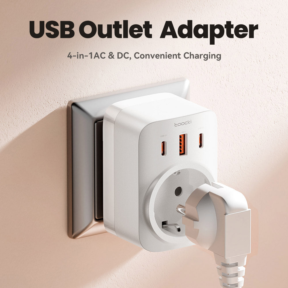 Toocki TCT30-X0Z8 PD30W Outlet Extender, Triple Port Fast Charging, 3680W AC Outlet, GaN Technology, Black