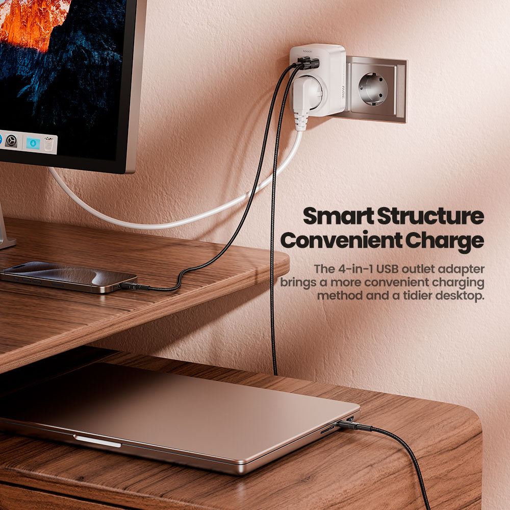 Toocki TCT30-X0Z8 PD30W Outlet Extender, Triple Port Fast Charging, 3680W AC Outlet, GaN Technology, Black