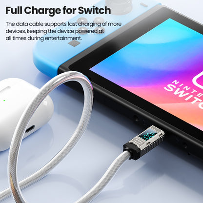 Toocki  TXCTT1-ZFZA01 100W Fast Charging Cable, LED Display, Braided Zinc Alloy, 480Mbps Data Transfer, White - 1m