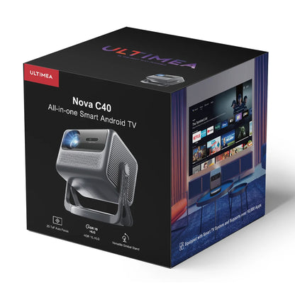 [Netflix 1080P &amp; Android TV 11.0] ULTIMEA Nova C40 Projector with Gimbal Stand, 600 ANSI, 4K Decoding, Native 1080P, Bluetooth 5.3, Android TV 11.0, Dolby Audio, Auto Focus &amp; Keystone