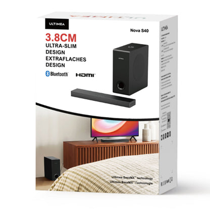 Ultimea Nova S40 Soundbar Subwoofer Kit, 2.1 Channel, BassMax, Remote Control, Bluetooth 5.3 Connection, Wired Subwoofer with Adjustable Bass