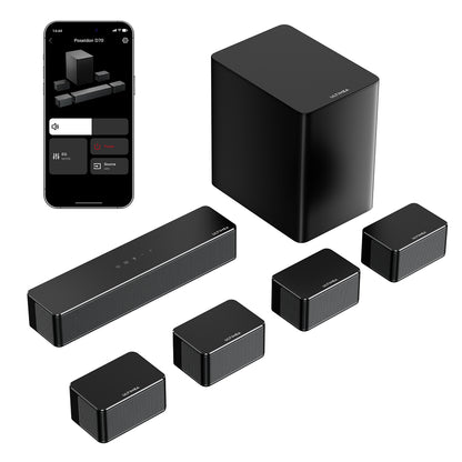 Ultimea Poseidon D70 7.1 Channel Soundbar Subwoofer Speaker Kit, 10 Bands Equalizer, 121 Preset EQ Matrices, BassMX Technology, Smart APP Control