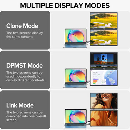 UPERFECT Delta 15.6-inch Dual Screen Portable Folding Monitor, 1920*1080 FHD IPS Screen, 60Hz Refresh Rate, 1000:1 Contrast Ratio, 360° Folding, Built-in Speaker, Built-in Stand &amp; VESA Mountable,  2*Full-Featured Type-C, 2* mini HDMI - EU Plug