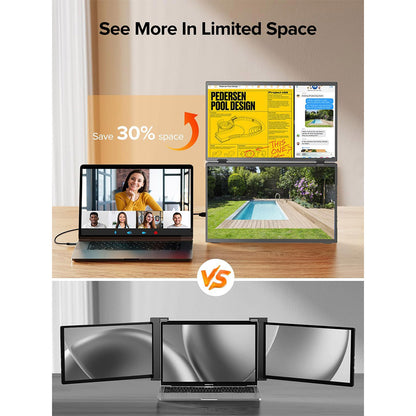 UPERFECT Delta 15.6-inch Dual Screen Portable Folding Monitor, 1920*1080 FHD IPS Screen, 60Hz Refresh Rate, 1000:1 Contrast Ratio, 360° Folding, Built-in Speaker, Built-in Stand &amp; VESA Mountable,  2*Full-Featured Type-C, 2* mini HDMI - EU Plug