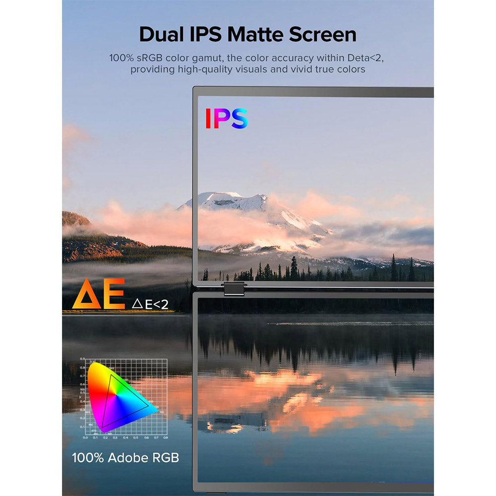UPERFECT Delta 15.6-inch Dual Screen Portable Folding Monitor, 1920*1080 FHD IPS Screen, 60Hz Refresh Rate, 1000:1 Contrast Ratio, 360° Folding, Built-in Speaker, Built-in Stand &amp; VESA Mountable,  2*Full-Featured Type-C, 2* mini HDMI - EU Plug